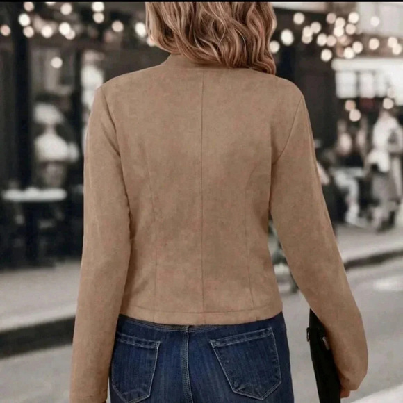 Women's Double-breasted Faux Suede Jacket - Picture 2 of 6